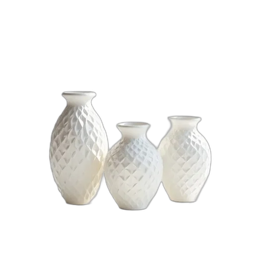 bottle, 3d render, photorealistic, monochrome, three, white, vases, intricate transparent PNG cut-out