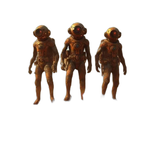 mask, robot, staff, 3d render, concept art, fantasy art, outer space, earth tones transparent PNG cut-out