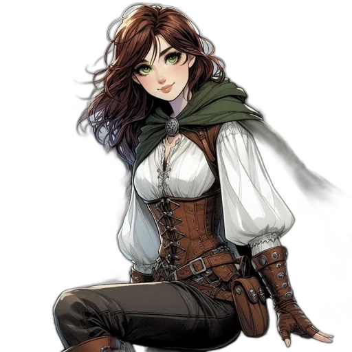 jacket, staff, dress, fantasy art, concept art, comic book art, pixel art, earth tones transparent PNG cut-out