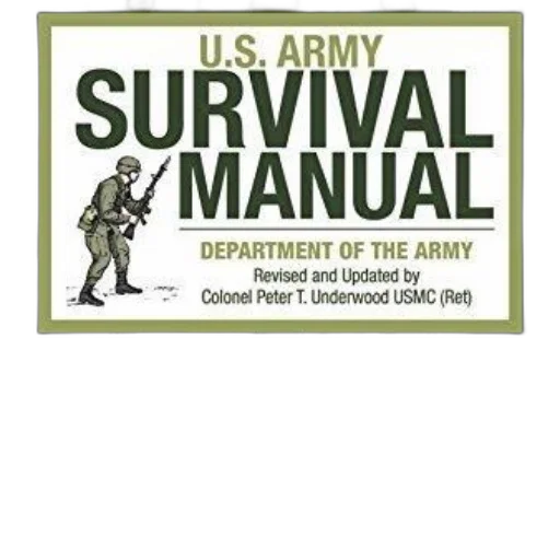 cover, army, survival, manual, features, soldier, illustration, against transparent PNG cut-out