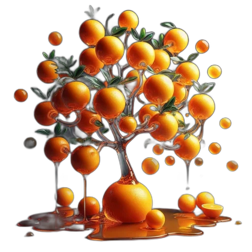 tree, food, crown, photorealistic, 3d render, concept art, orange, features transparent PNG cut-out