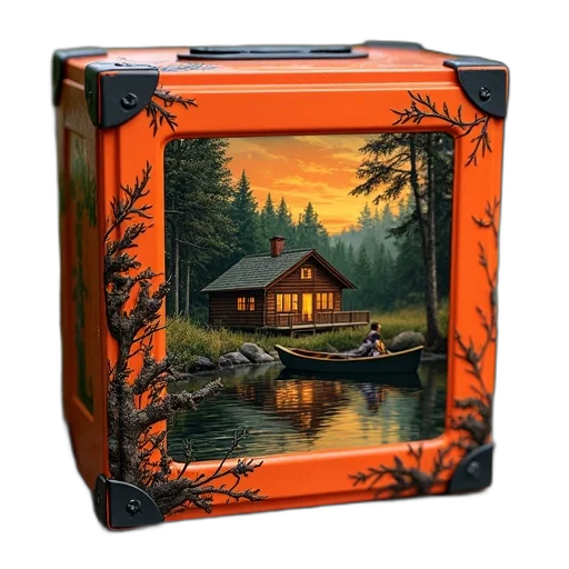 furniture, photorealistic, oil painting, sunset, forest, fire, close-up, view transparent PNG cut-out