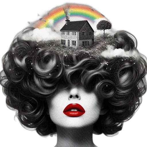 hair, crown, photorealistic, fantasy art, concept art, 3d render, monochrome, colorful transparent PNG cut-out