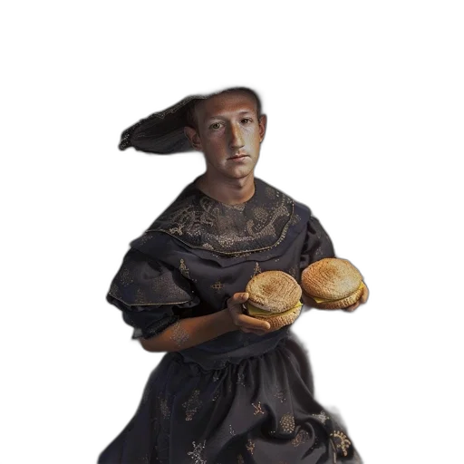 food, dress, hat, face, oil painting, photorealistic, concept art, 3d render transparent PNG cut-out