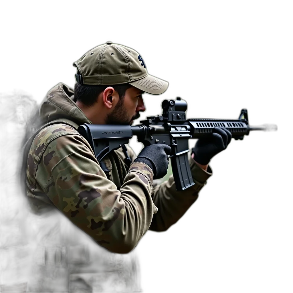 weapon, staff, animal, photorealistic, concept art, 3d render, man, camouflage transparent PNG cut-out