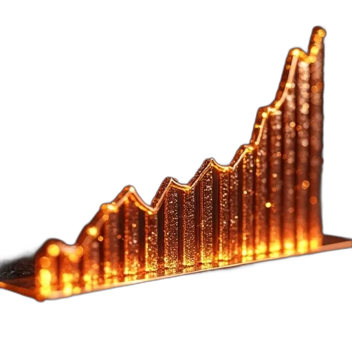 3d render, line, graph, shows, copper, price, has, increasing transparent PNG cut-out