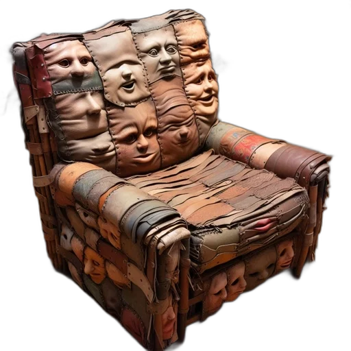 furniture, face, mask, crown, 3d render, concept art, photorealistic, fantasy art transparent PNG cut-out