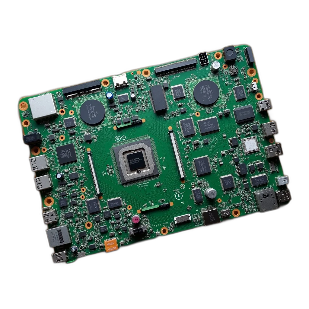 crown, 3d render, disassembled, laptop, motherboard, lying, wooden, surface transparent PNG cut-out