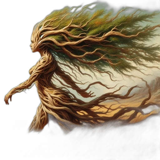 hair, dragon, creature, tree, fantasy art, concept art, photorealistic, 3d render transparent PNG cut-out