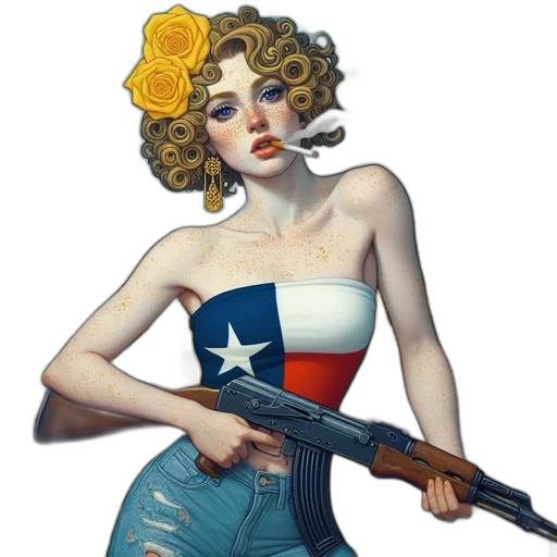 weapon, concept art, comic book art, pixel art, woman, wearing, texas, flag-inspired transparent PNG cut-out