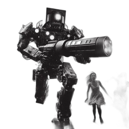 robot, weapon, staff, concept art, cyberpunk, 3d render, pixel art, outer space transparent PNG cut-out