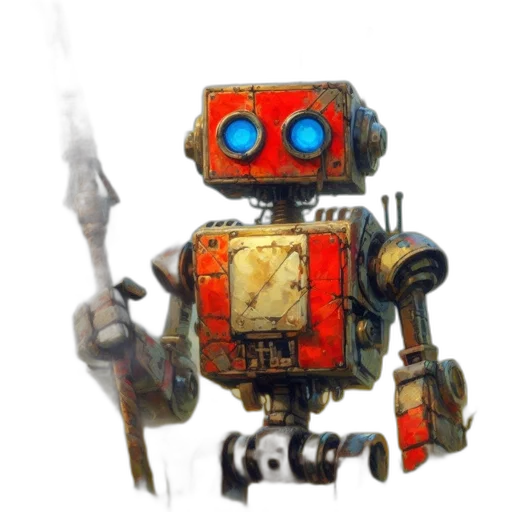robot, weapon, staff, animal, concept art, 3d render, fantasy art, watercolor transparent PNG cut-out