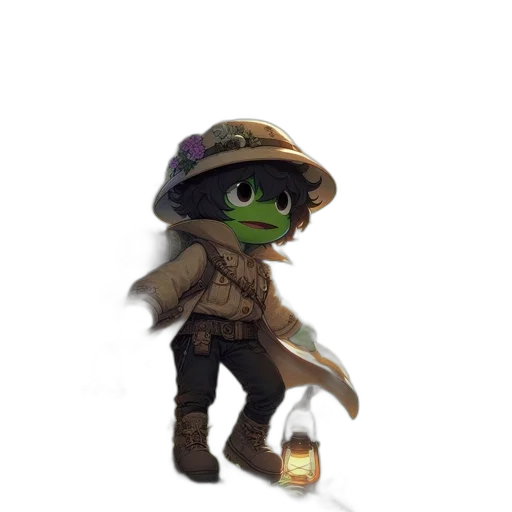 hat, creature, jacket, staff, concept art, 3d render, pixel art, fantasy art transparent PNG cut-out
