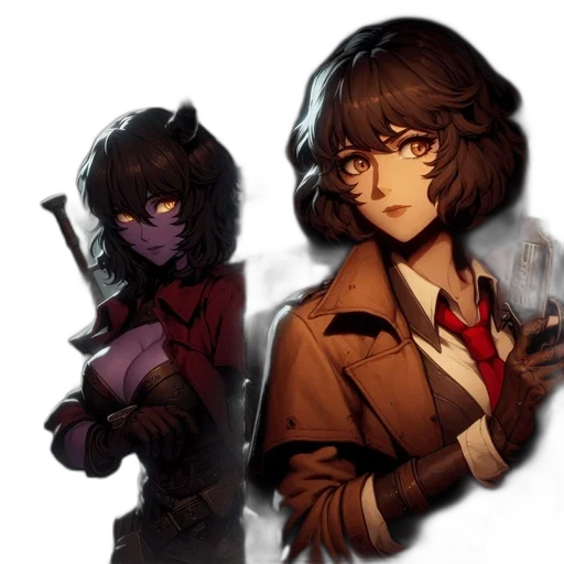 staff, jacket, mask, weapon, concept art, anime, pixel art, comic book art transparent PNG cut-out