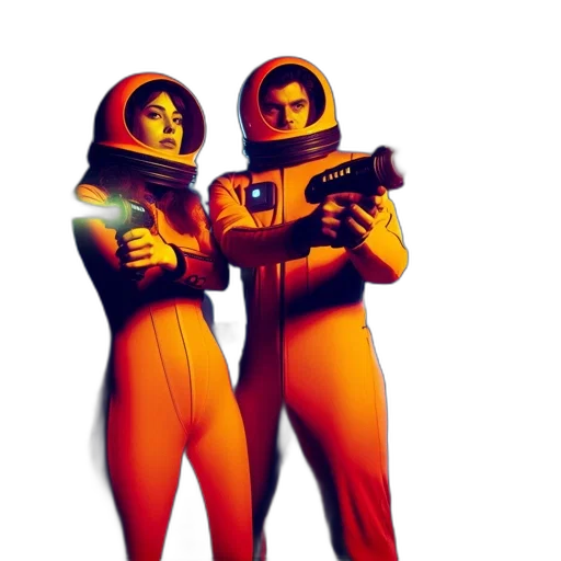 robot, concept art, 3d render, comic book art, pixel art, outer space, two, suited transparent PNG cut-out