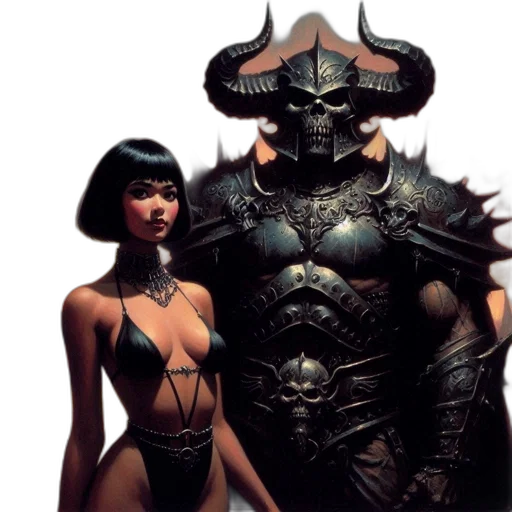 concept art, fantasy art, comic book art, woman, black, bikini, stands, alongside transparent PNG cut-out