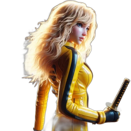 jacket, hair, concept art, comic book art, 3d render, fantasy art, golden, woman transparent PNG cut-out