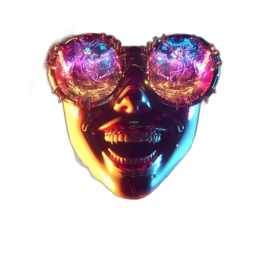 mask, crown, face, jacket, cyberpunk, vaporwave, 3d render, concept art transparent PNG cut-out