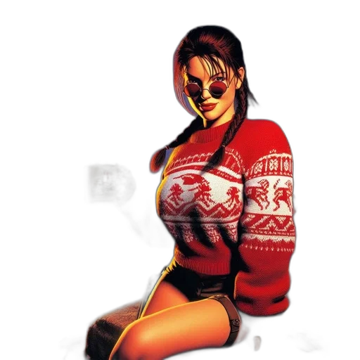 jacket, pixel art, comic book art, photorealistic, concept art, snow, red, woman transparent PNG cut-out