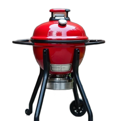 robot, 3d render, shiny, red, silver, gas, grill, black transparent PNG cut-out