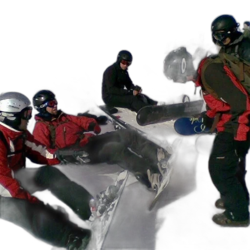 snow, outer space, group, snowboarders, sit, their, boards transparent PNG cut-out