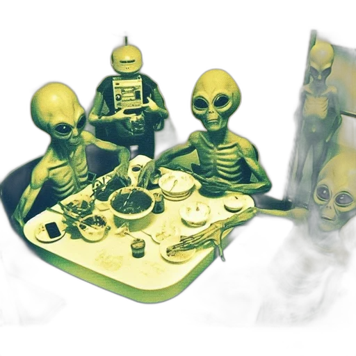 food, robot, concept art, 3d render, outer space, old, monochrome, photo transparent PNG cut-out