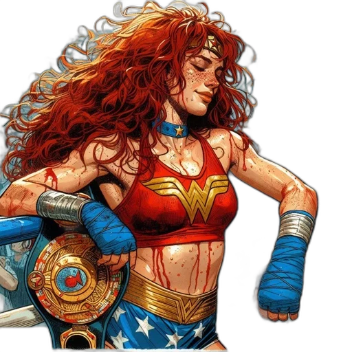 comic book art, concept art, fantasy art, woman, striking, red, blue, ensemble transparent PNG cut-out