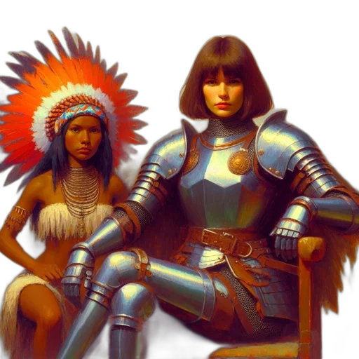 sword, fantasy art, concept art, comic book art, two, women, sit, together transparent PNG cut-out