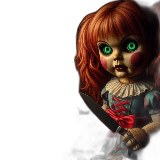 fantasy art, concept art, 3d render, pixel art, sinister, portrait, doll, blue transparent PNG cut-out