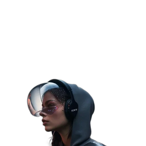 jacket, face, robot, mask, cyberpunk, concept art, 3d render, pixel art transparent PNG cut-out