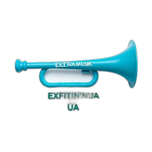 weapon, staff, blue, plastic, trumpet, white, logo, displayed transparent PNG cut-out