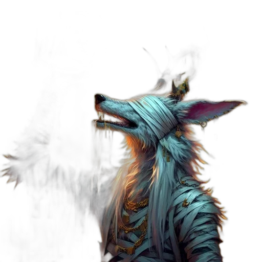 mask, creature, staff, animal, fantasy art, concept art, watercolor, 3d render transparent PNG cut-out