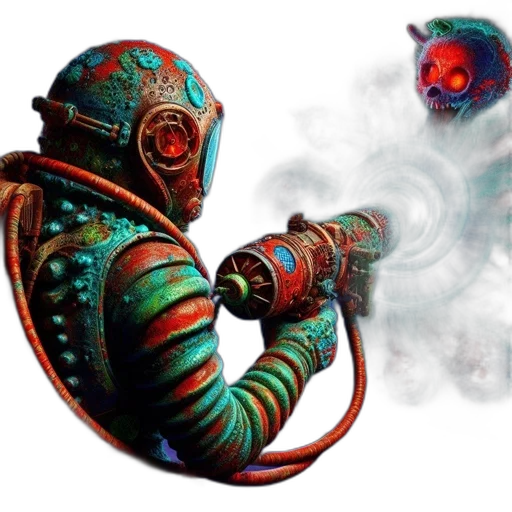 robot, mask, staff, creature, concept art, fantasy art, cyberpunk, pixel art transparent PNG cut-out
