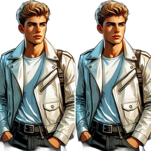jacket, comic book art, concept art, photorealistic, 3d render, illustration, man, blonde transparent PNG cut-out