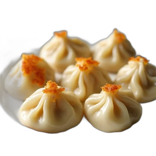 food, 3d render, photorealistic, plate, six, dumplings, golden-brown, crust transparent PNG cut-out