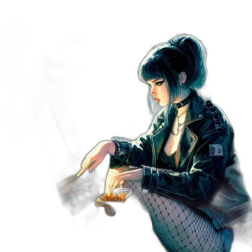 jacket, weapon, food, dress, concept art, cyberpunk, comic book art, watercolor transparent PNG cut-out