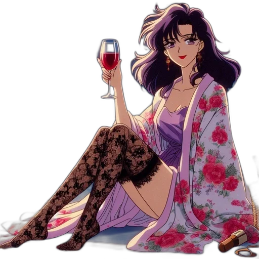 dress, vaporwave, anime, pixel art, concept art, red, female, character transparent PNG cut-out