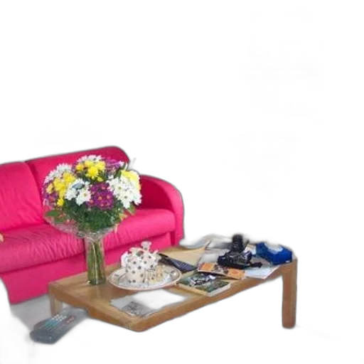 furniture, 3d render, photorealistic, cozy, living, room, bright, pink transparent PNG cut-out