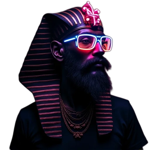 mask, face, hat, crown, cyberpunk, vaporwave, concept art, pixel art transparent PNG cut-out