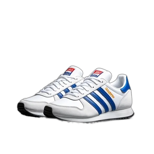 shoes, photorealistic, 3d render, pair, white, blue, adidas, sneakers transparent PNG cut-out