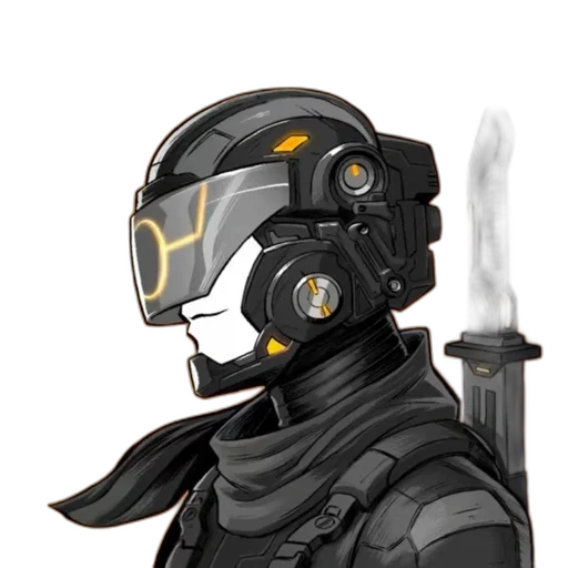 mask, staff, robot, weapon, concept art, cyberpunk, pixel art, fantasy art transparent PNG cut-out