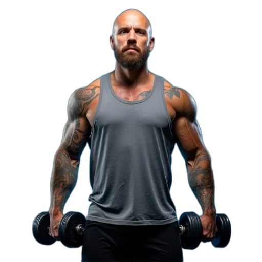 man, bald, head, beard, standing, front, blue, background transparent PNG cut-out