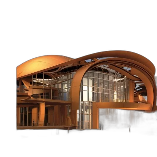 building, 3d render, concept art, modern, curved, orange, hue, organic transparent PNG cut-out
