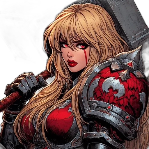 comic book art, fantasy art, concept art, red, woman, striking, eyes, long transparent PNG cut-out
