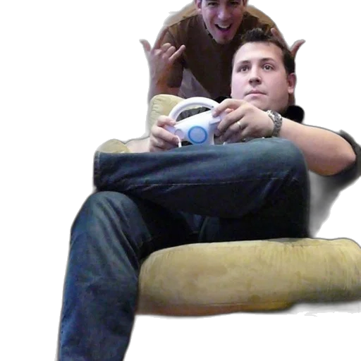 furniture, man, jeans, sandals, sits, couch, playing, video transparent PNG cut-out