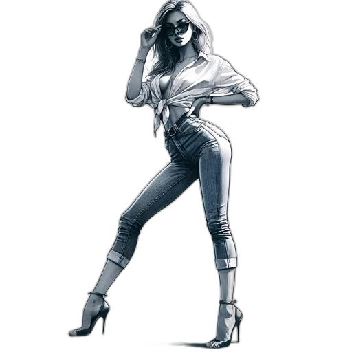 comic book art, concept art, cartoon, pencil sketch, monochrome, illustrated, portrait, woman transparent PNG cut-out