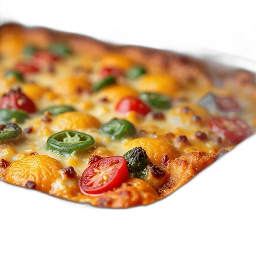 food, 3d render, photorealistic, casserole, dish, red, cheese, crust transparent PNG cut-out