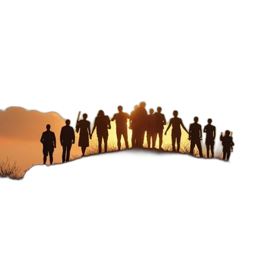 staff, 3d render, group, people, silhouette, top, hill, text transparent PNG cut-out