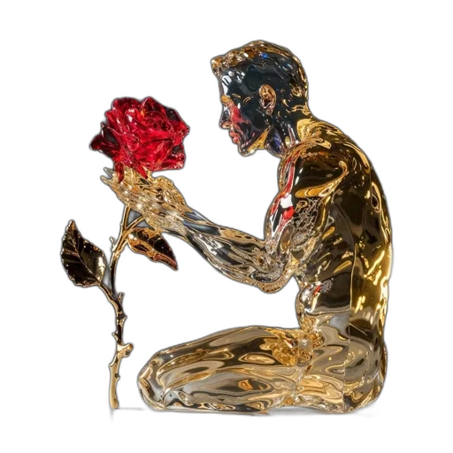 jewelry, mask, robot, flower, concept art, 3d render, golden, red transparent PNG cut-out