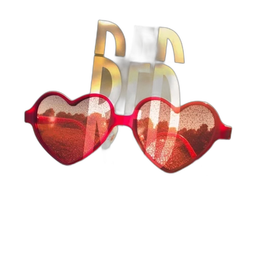 3d render, red-heart, sunglasses, reflect, sunlight, overlaid, word, red transparent PNG cut-out